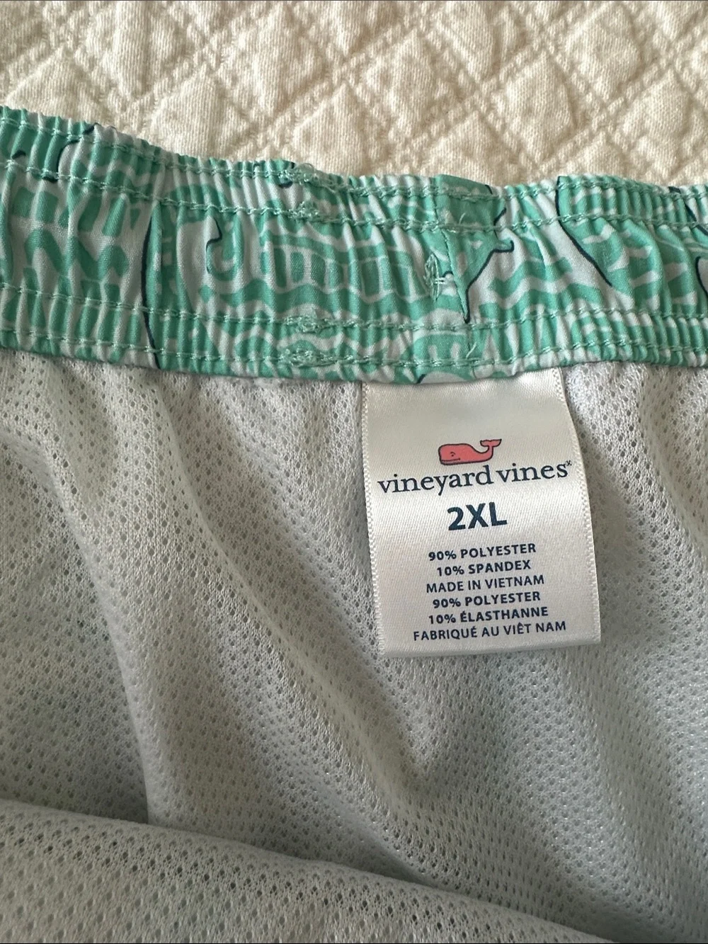 Vineyard Vines Aqua Seahorse-Print Swim Trunks with Navy Drawstring
